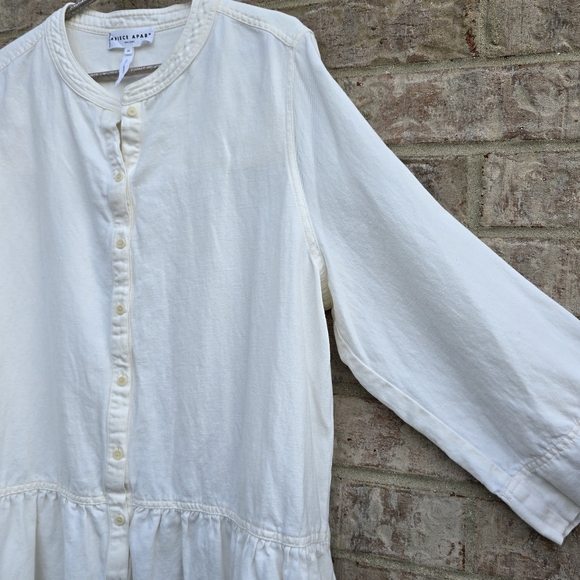 APIECE APART Maurino Dress Linen Blend Cream Tiered Shirtdress Button Up Size 2X - Picture 7 of 13